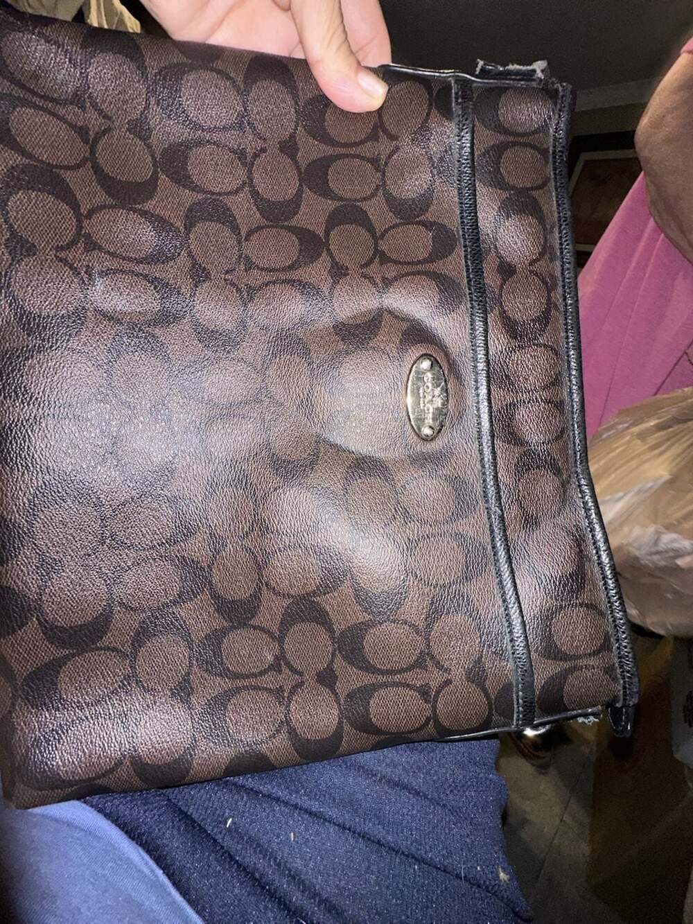 COACH Brown Black Signature Monogram Crossbody Shoulder Bag